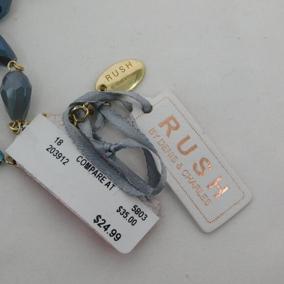 Rush by Denis and Charles Necklace Blue Faceted Teardrop Beads Sparkly Gold Tone - Picture 5 of 7